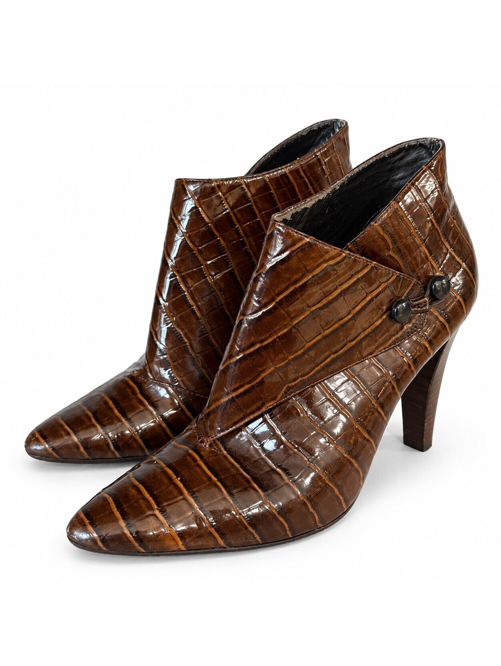 Via Spiga Brown Croc Embossed Ankle Boots Pointed Toe Y2K 90s Heeled